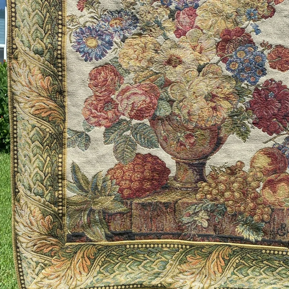Vintage GRH France Gobelin Tapestry of flowers & fruit